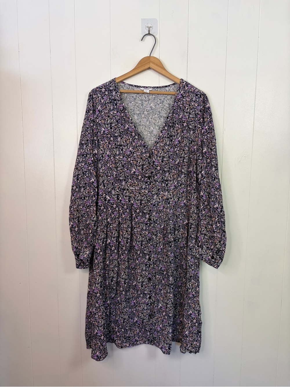 Penningtons 1X Floral Fit & Flare Dress Long Sleeve V Neck A-Line Wedding Guest - Picture 2 of 11